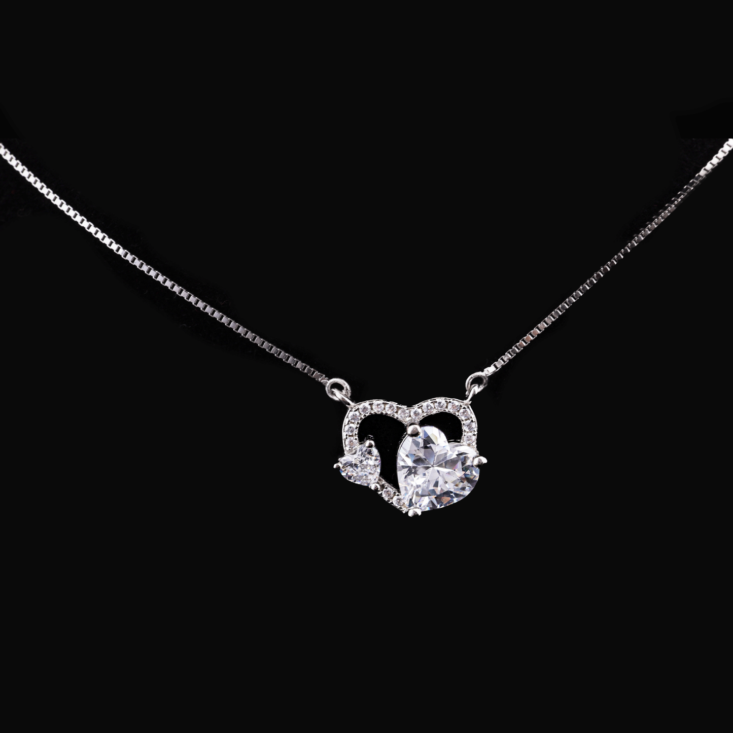 Double Heart Crystal Pendant Necklace Flaunt Glow