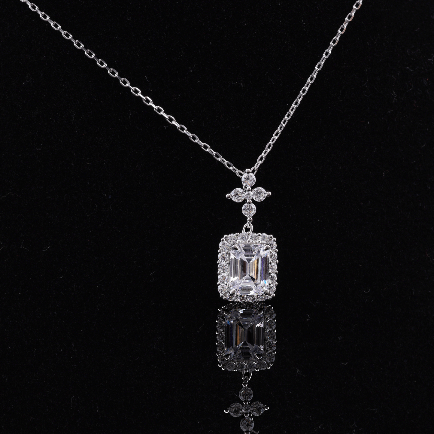 Emerald Cut Halo Pendant Necklace Flaunt Glow