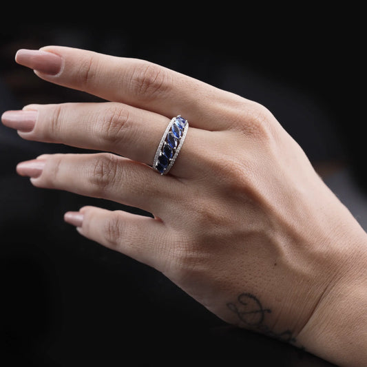 Luxury Blue Sapphire Eternity Band Ring Flaunt Glow