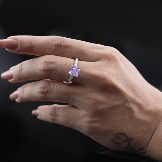 Purple Princess Cut Diamond Ring Flaunt Glow