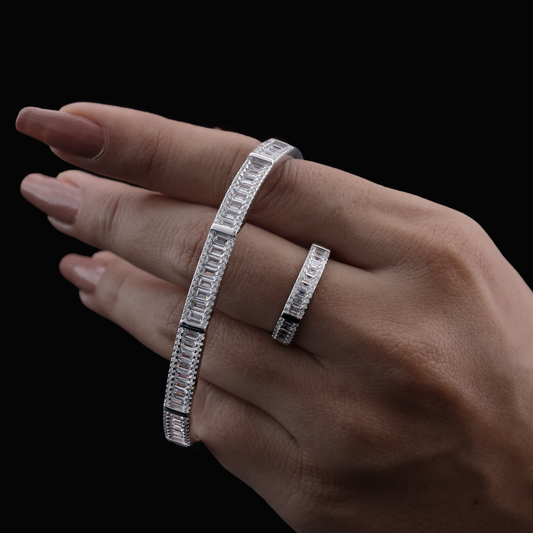 Baguette Crystal Bracelet & Ring Set Flaunt Glow