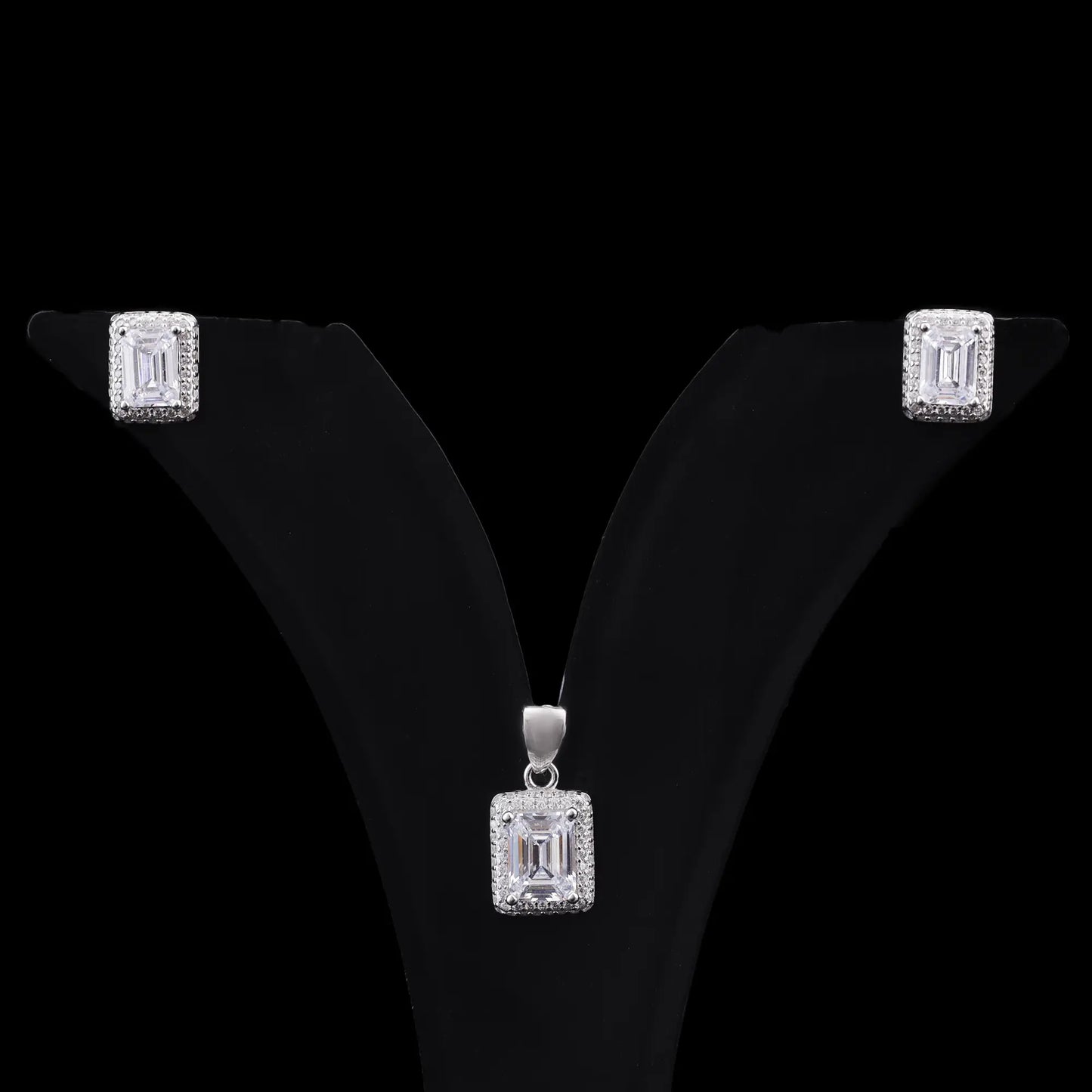 Emerald Cut Halo Jewelry Set Flaunt Glow
