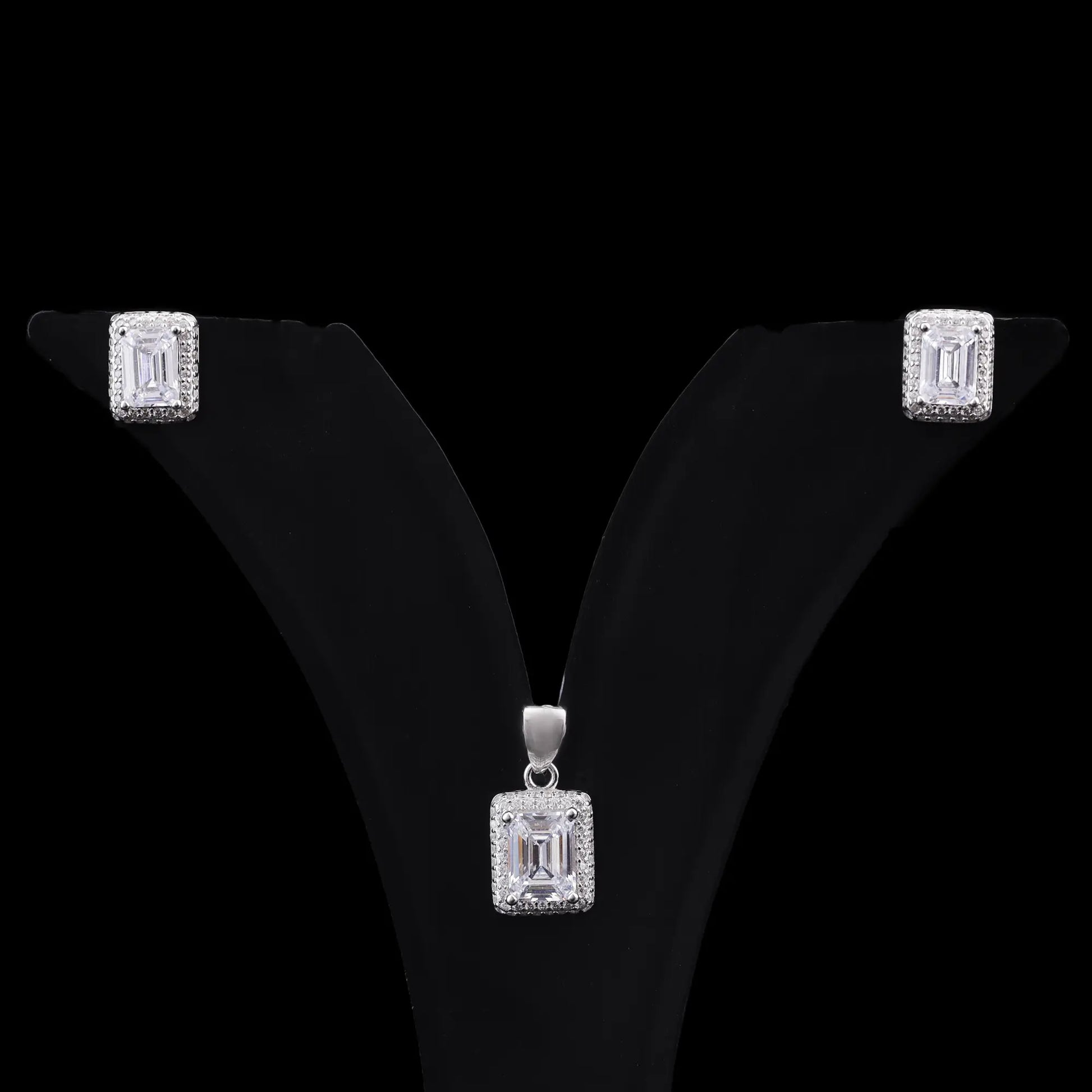 Emerald Cut Halo Jewelry Set Flaunt Glow