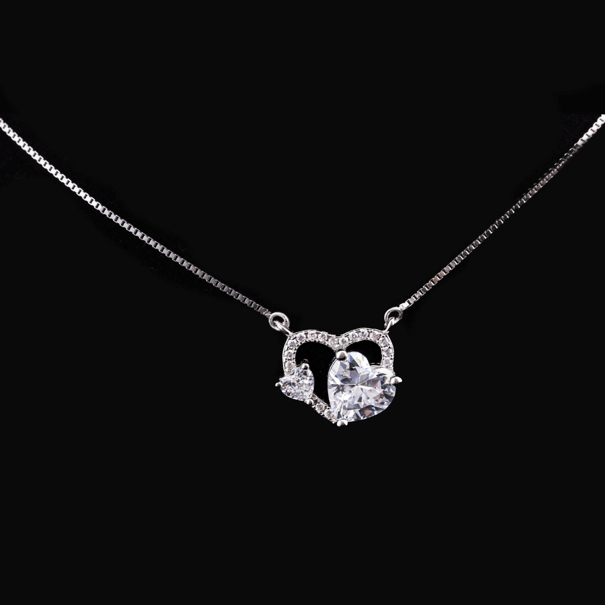 Double Heart Crystal Pendant Necklace Flaunt Glow