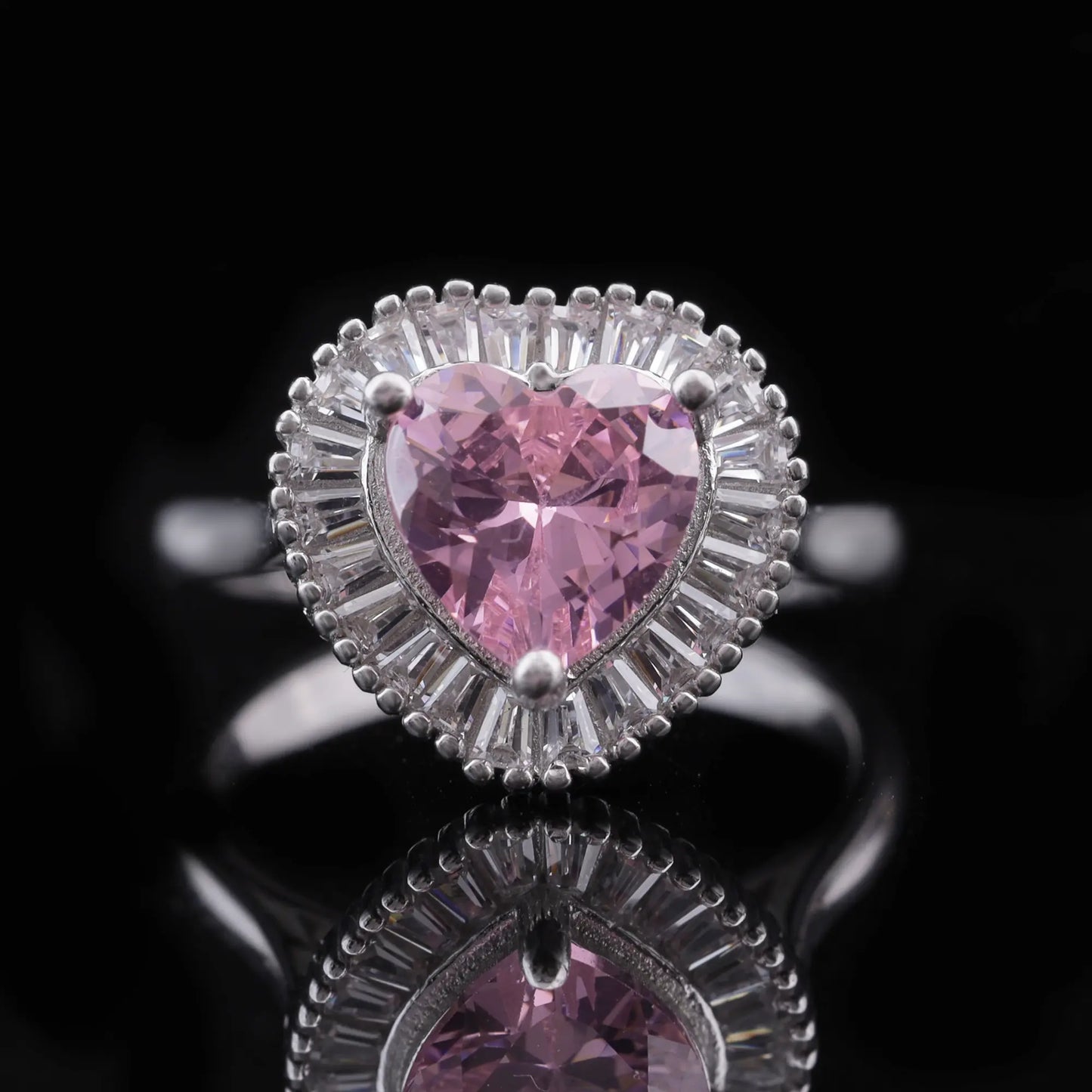 Pink Heart Halo Crystal Ring Flaunt Glow