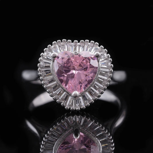 Pink Heart Halo Crystal Ring Flaunt Glow