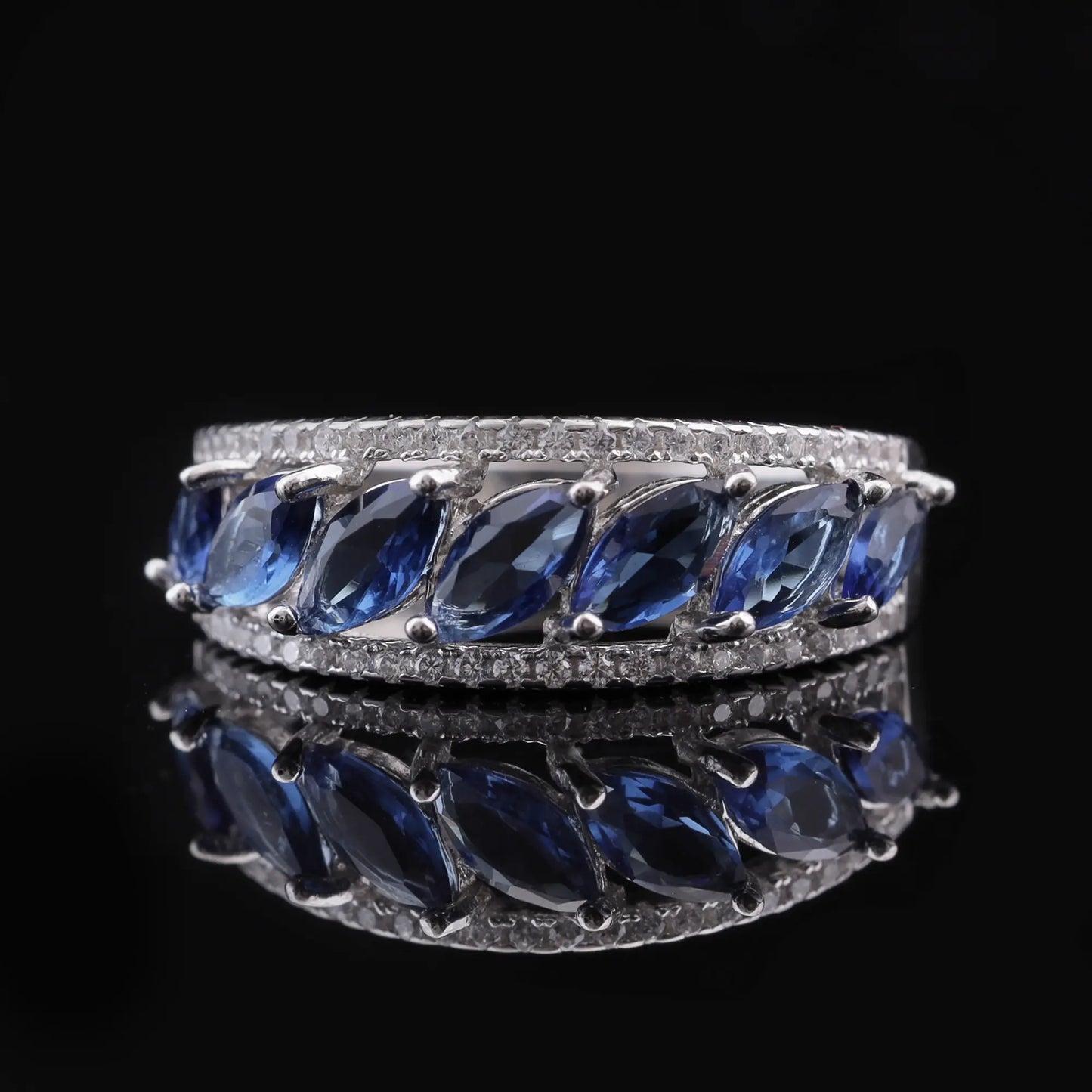 Luxury Blue Sapphire Eternity Band Ring Flaunt Glow