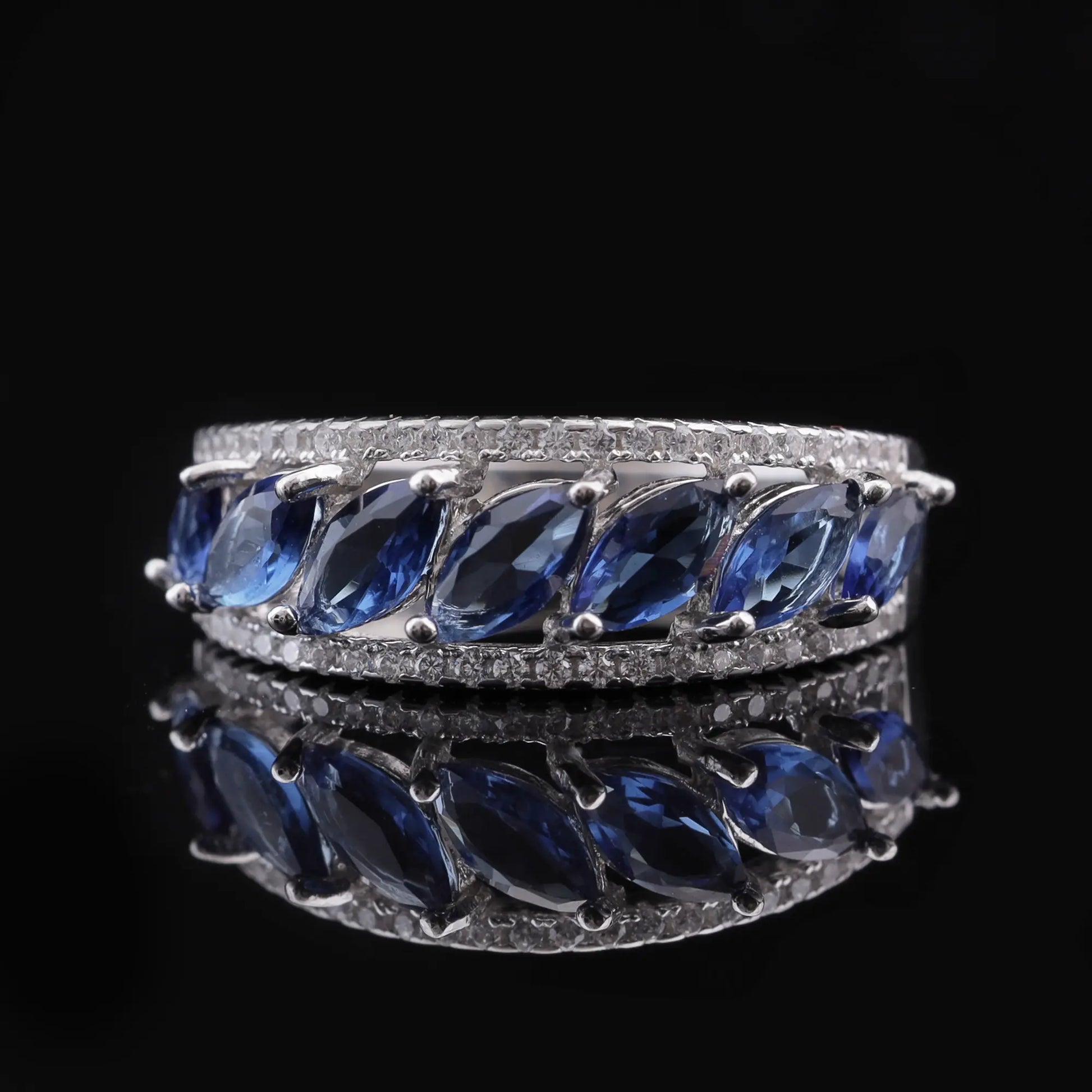 Luxury Blue Sapphire Eternity Band Ring Flaunt Glow