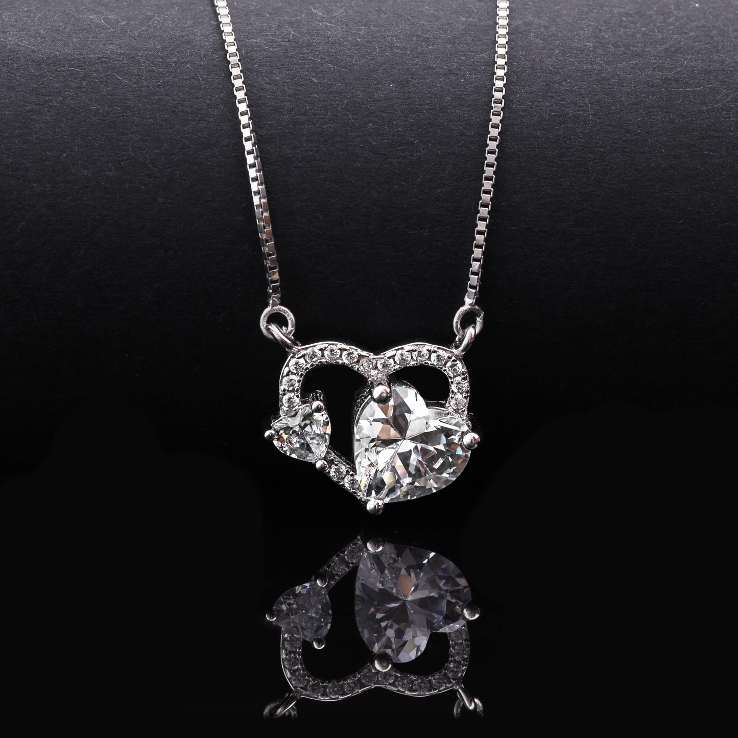 Double Heart Crystal Pendant Necklace Flaunt Glow
