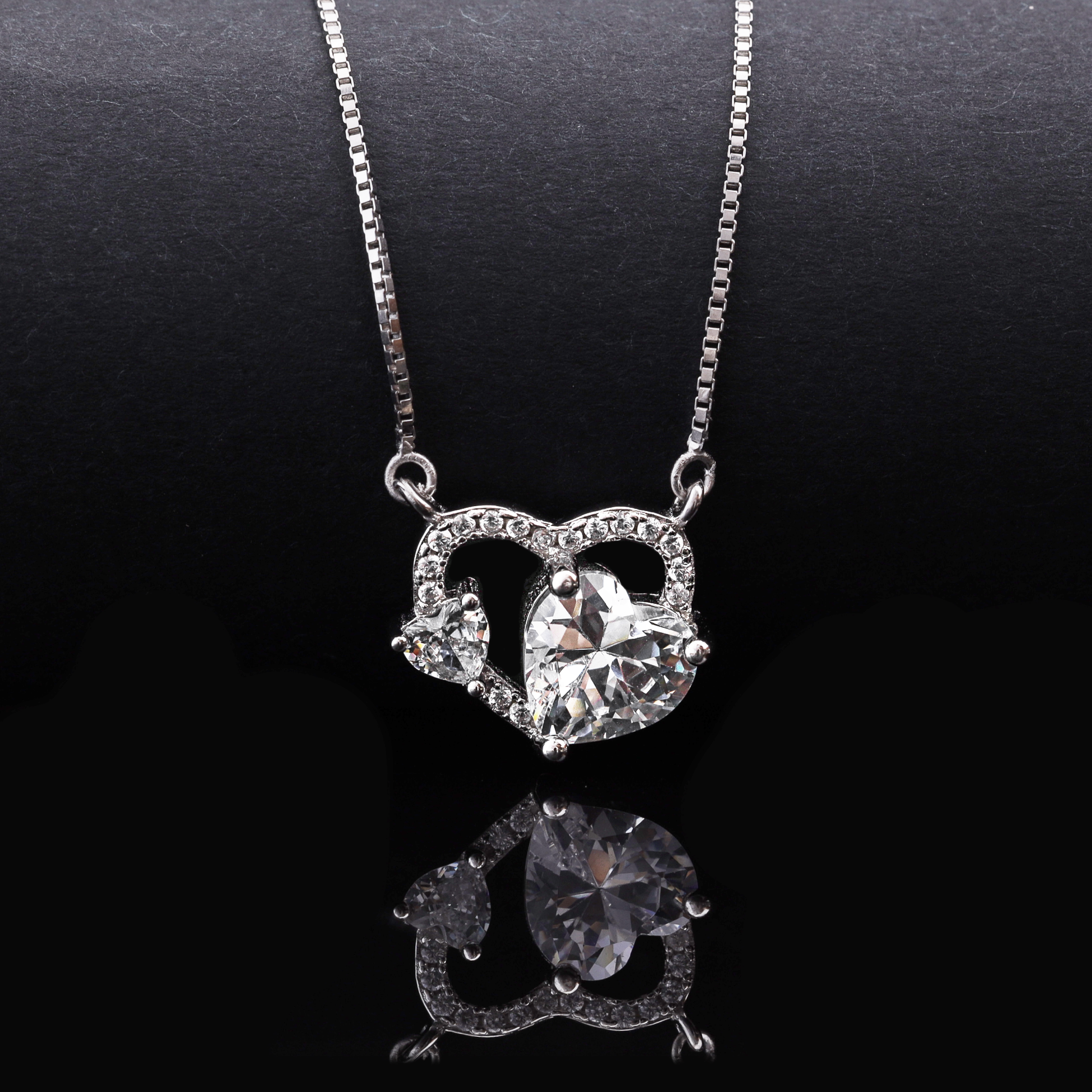 Double Heart Crystal Pendant Necklace Flaunt Glow
