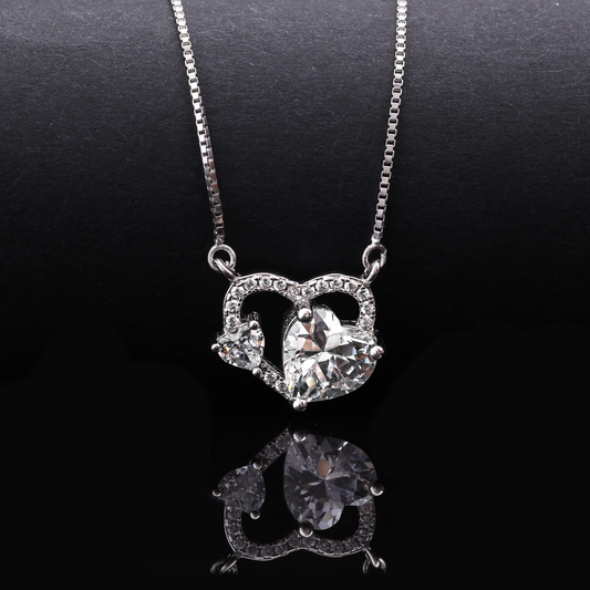 Double Heart Crystal Pendant Necklace Flaunt Glow