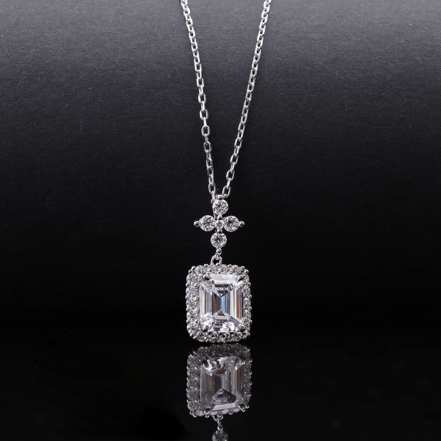 Emerald Cut Halo Pendant Necklace Flaunt Glow