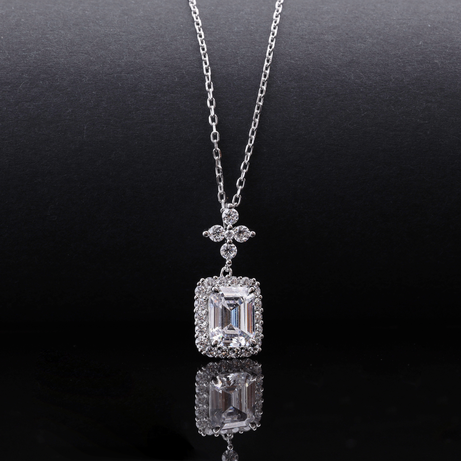 Emerald Cut Halo Pendant Necklace Flaunt Glow
