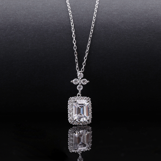 Emerald Cut Halo Pendant Necklace Flaunt Glow