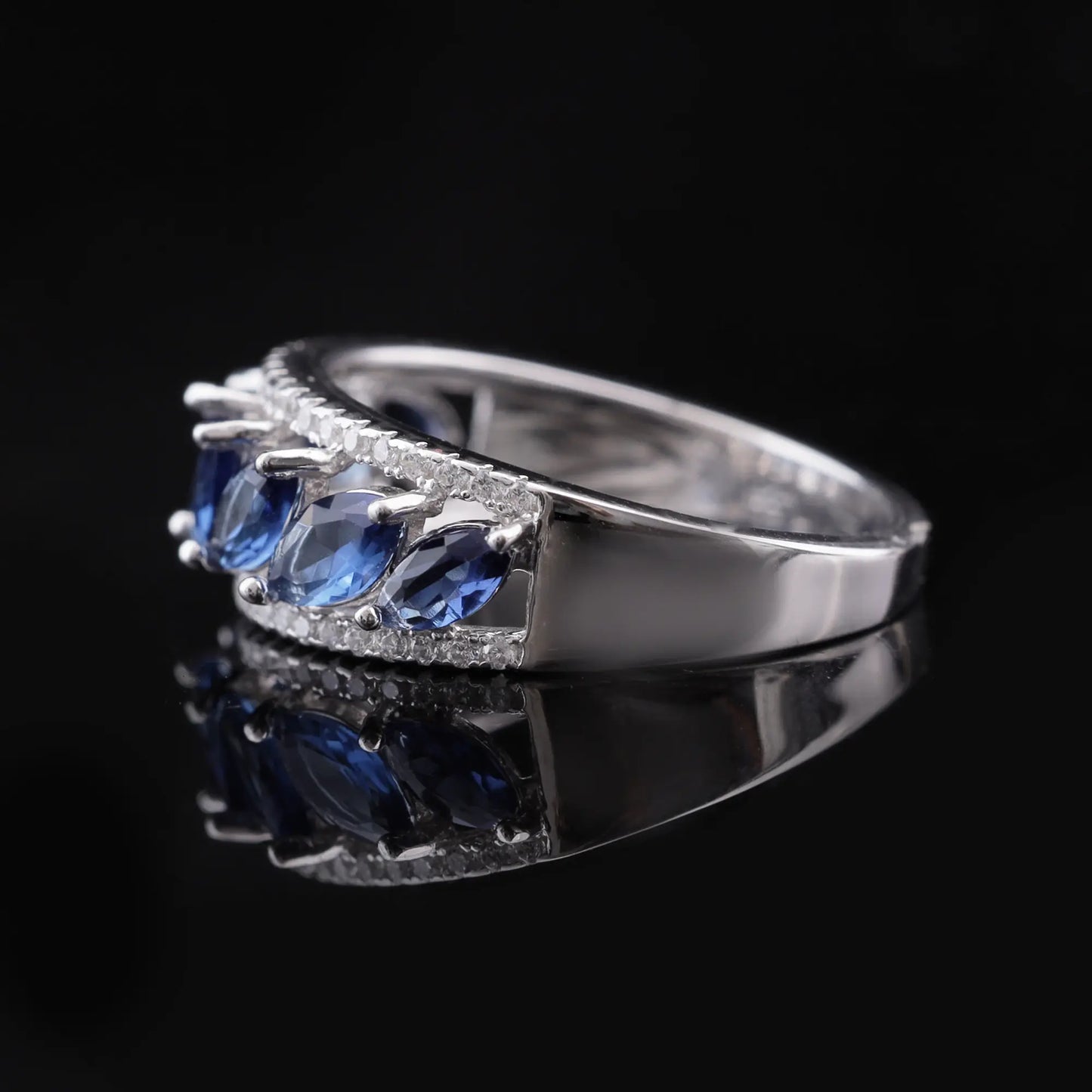 Luxury Blue Sapphire Eternity Band Ring Flaunt Glow