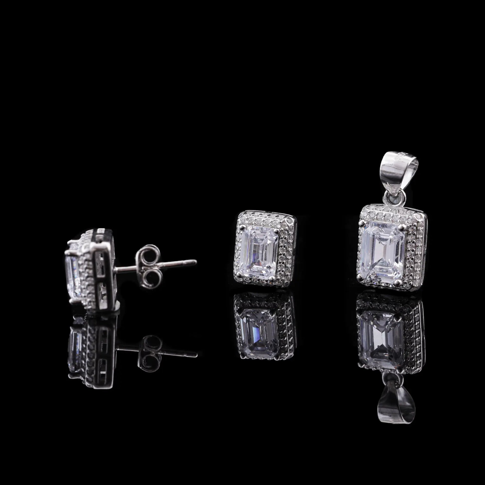 Emerald Cut Halo Jewelry Set Flaunt Glow