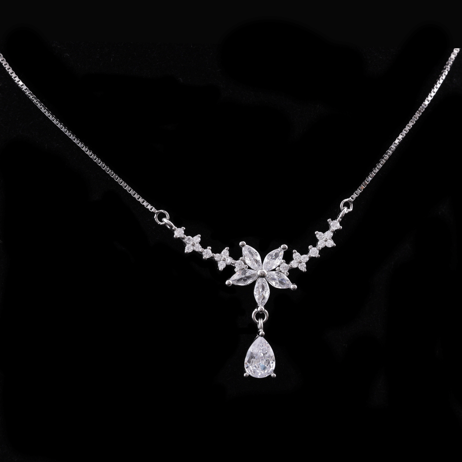 Floral Drop Crystal Pendant Necklace Flaunt Glow