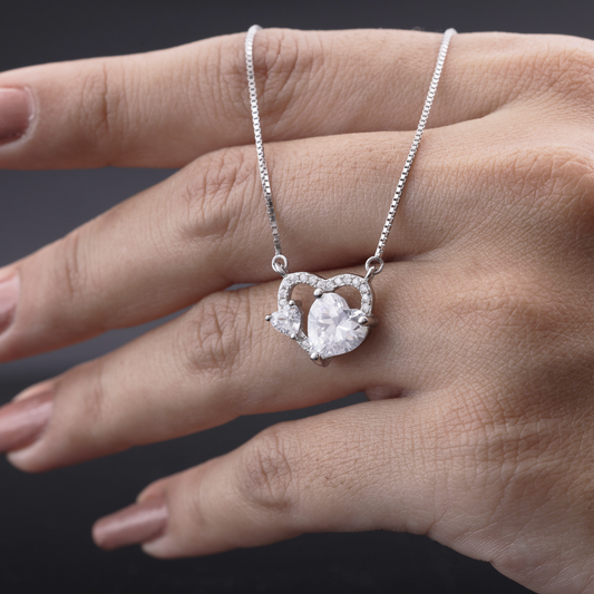 Double Heart Crystal Pendant Necklace Flaunt Glow
