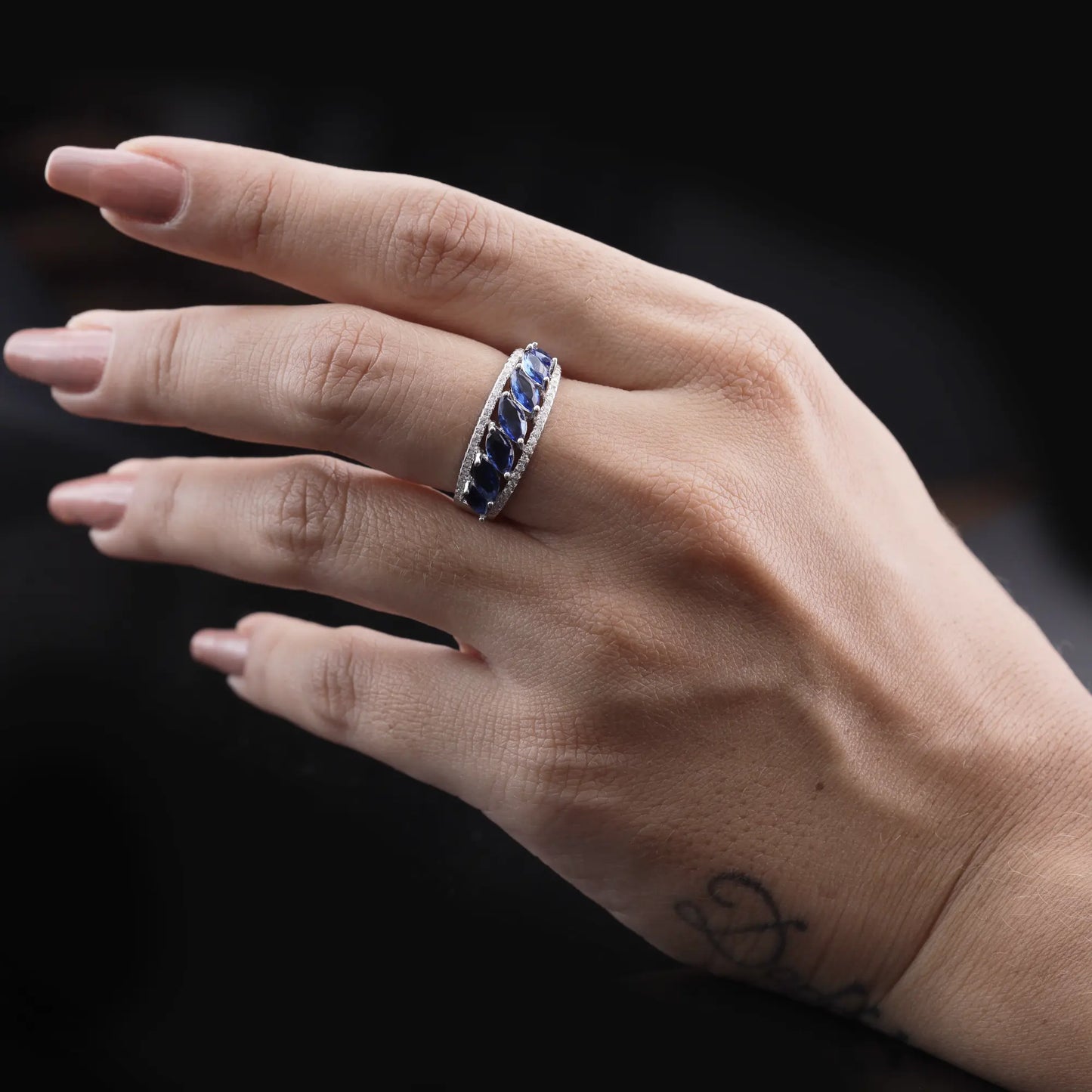 Luxury Blue Sapphire Eternity Band Ring Flaunt Glow