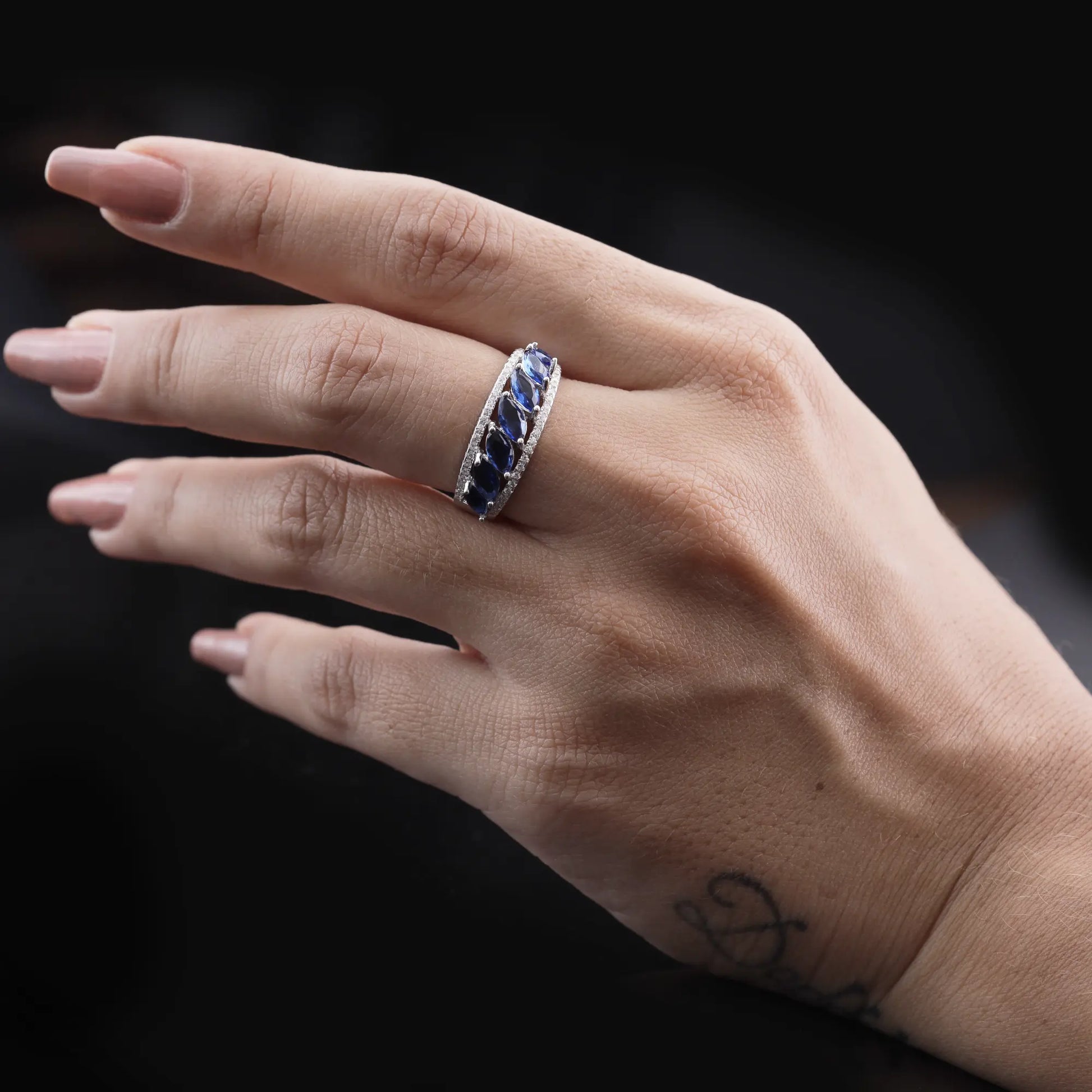 Luxury Blue Sapphire Eternity Band Ring Flaunt Glow