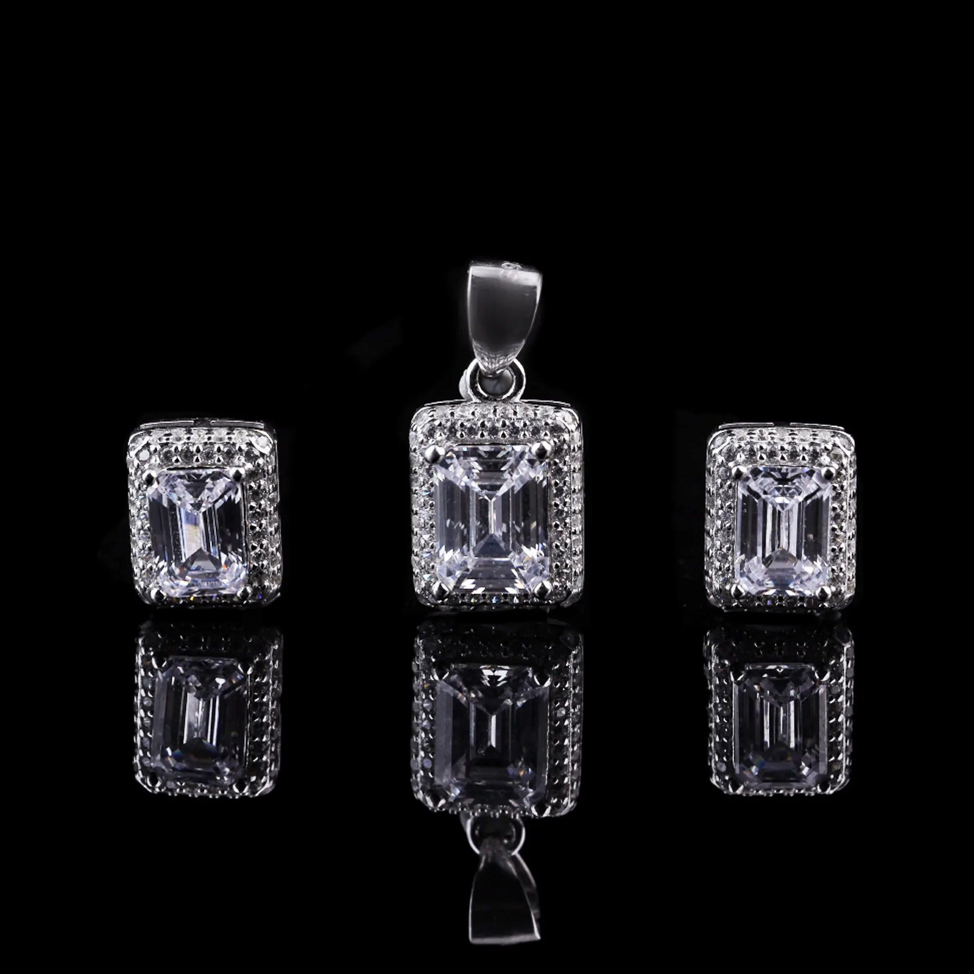 Emerald Cut Halo Jewelry Set Flaunt Glow