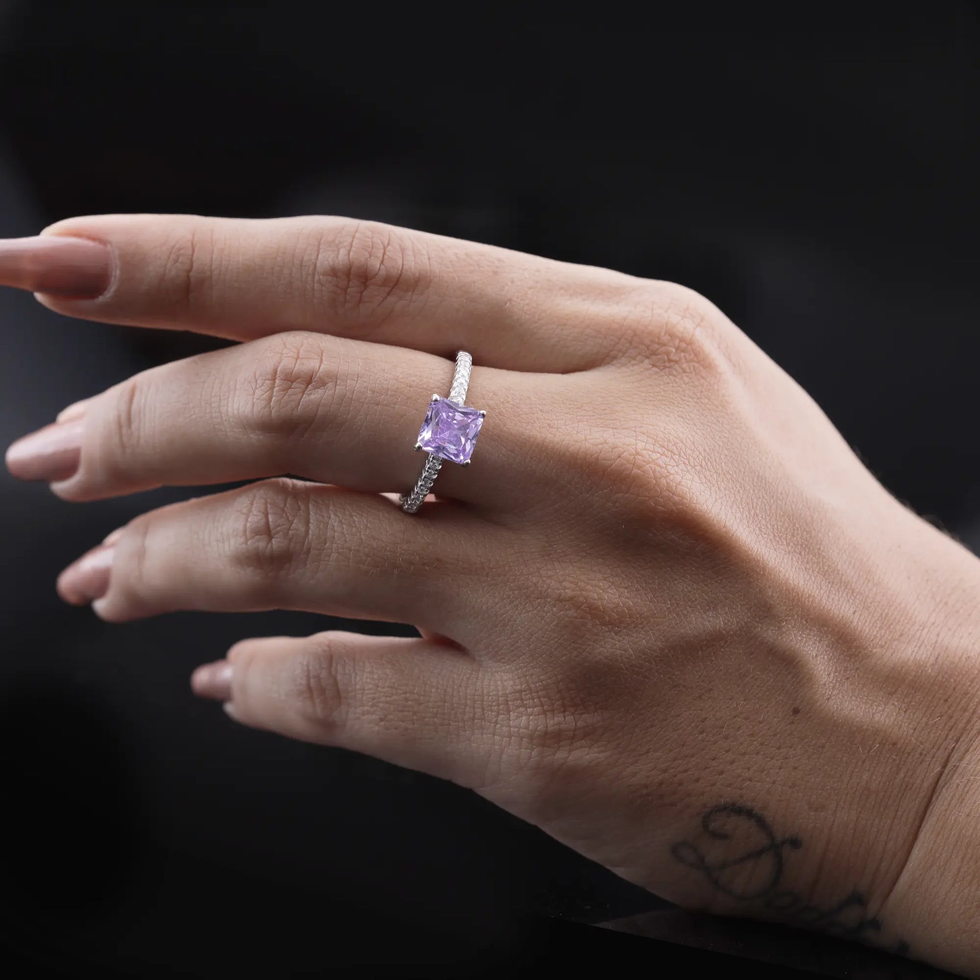 Purple Princess Cut Diamond Ring Flaunt Glow