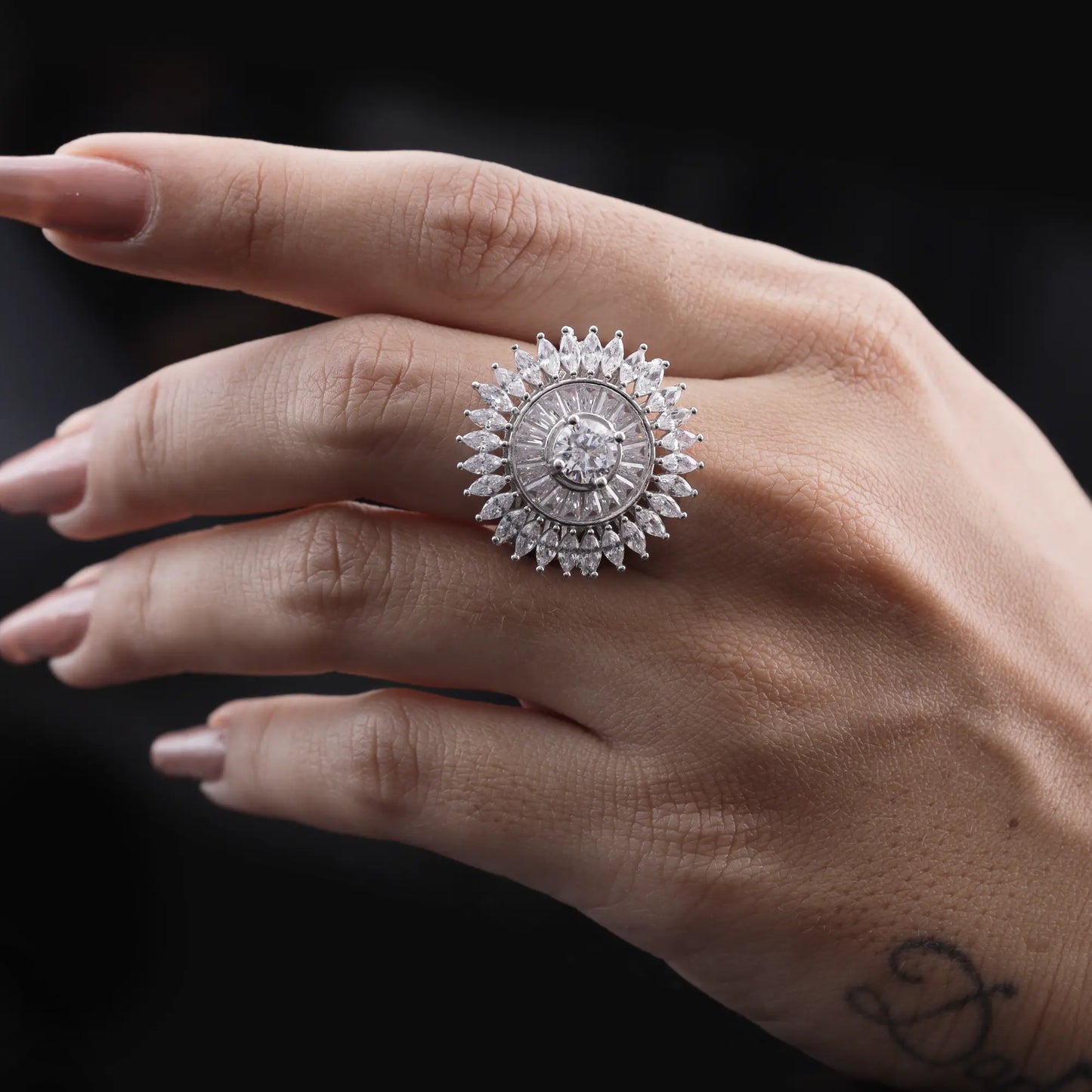 Luxury Diamond Halo Cocktail Ring Flaunt Glow