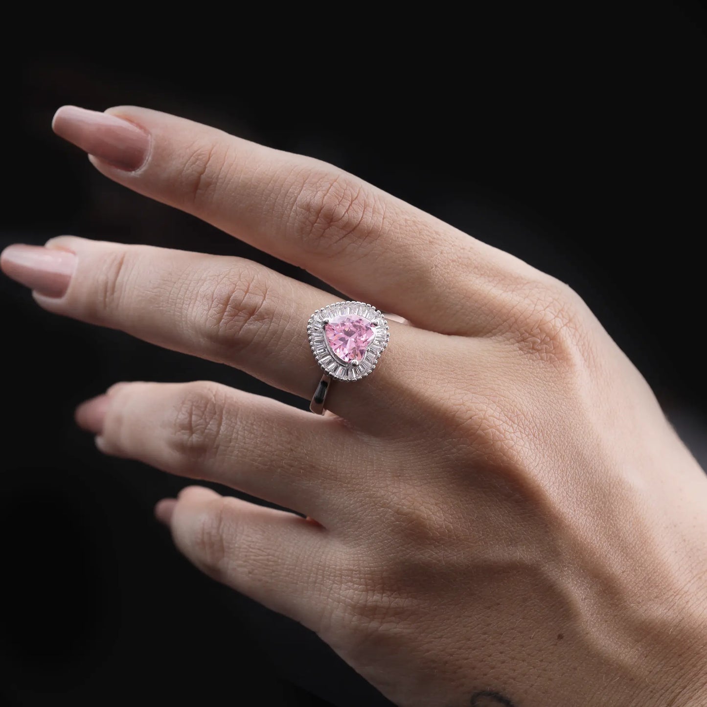 Pink Heart Halo Crystal Ring Flaunt Glow