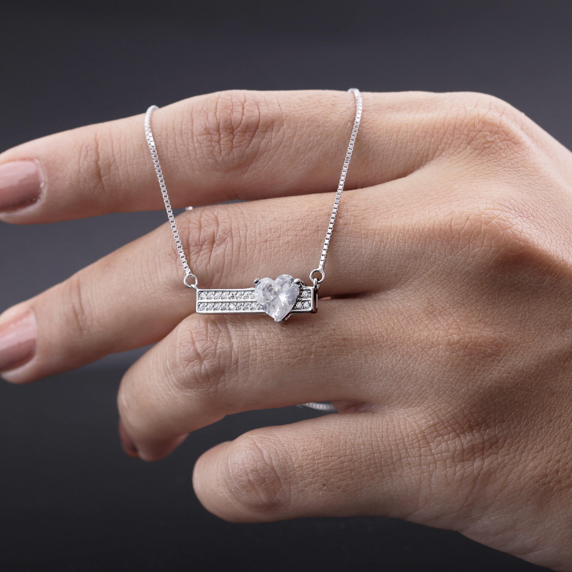 Crystal Heart Bar Pendant Necklace Flaunt Glow