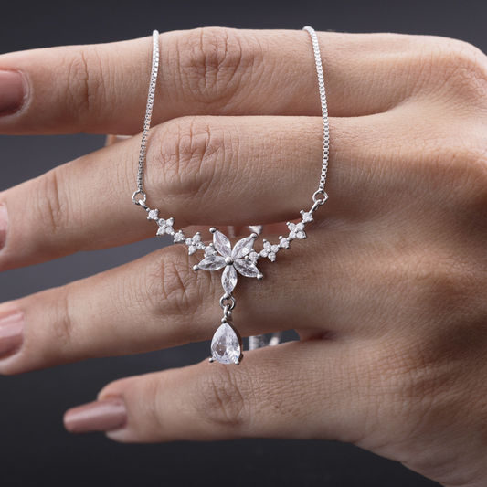 Floral Drop Crystal Pendant Necklace Flaunt Glow