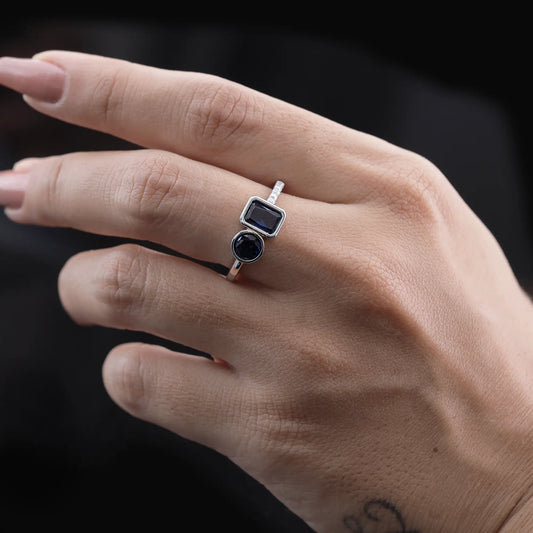 Blue Sapphire Dual Stone Diamond Ring Flaunt Glow