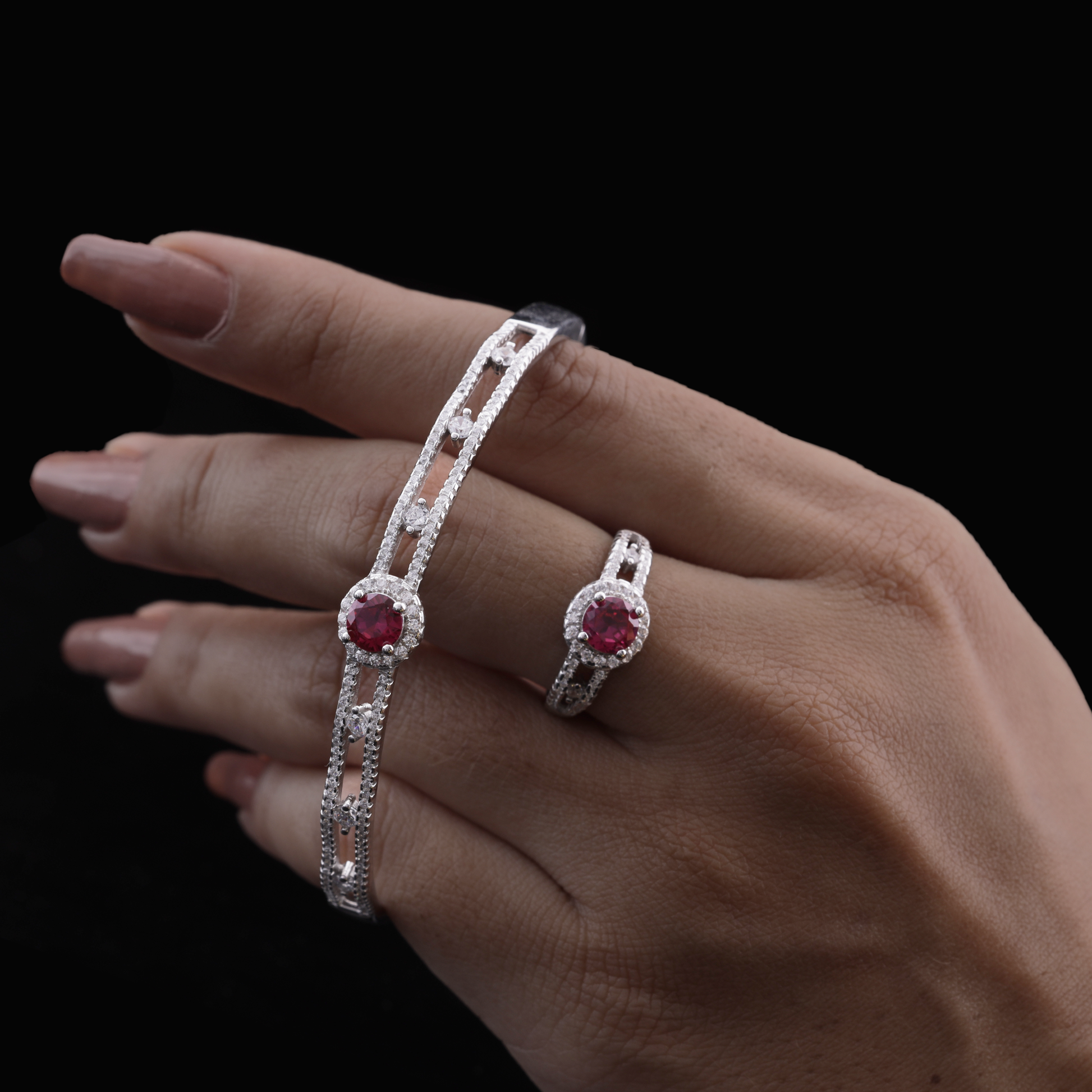 Ruby Radiance Bracelet & Ring Set Flaunt Glow