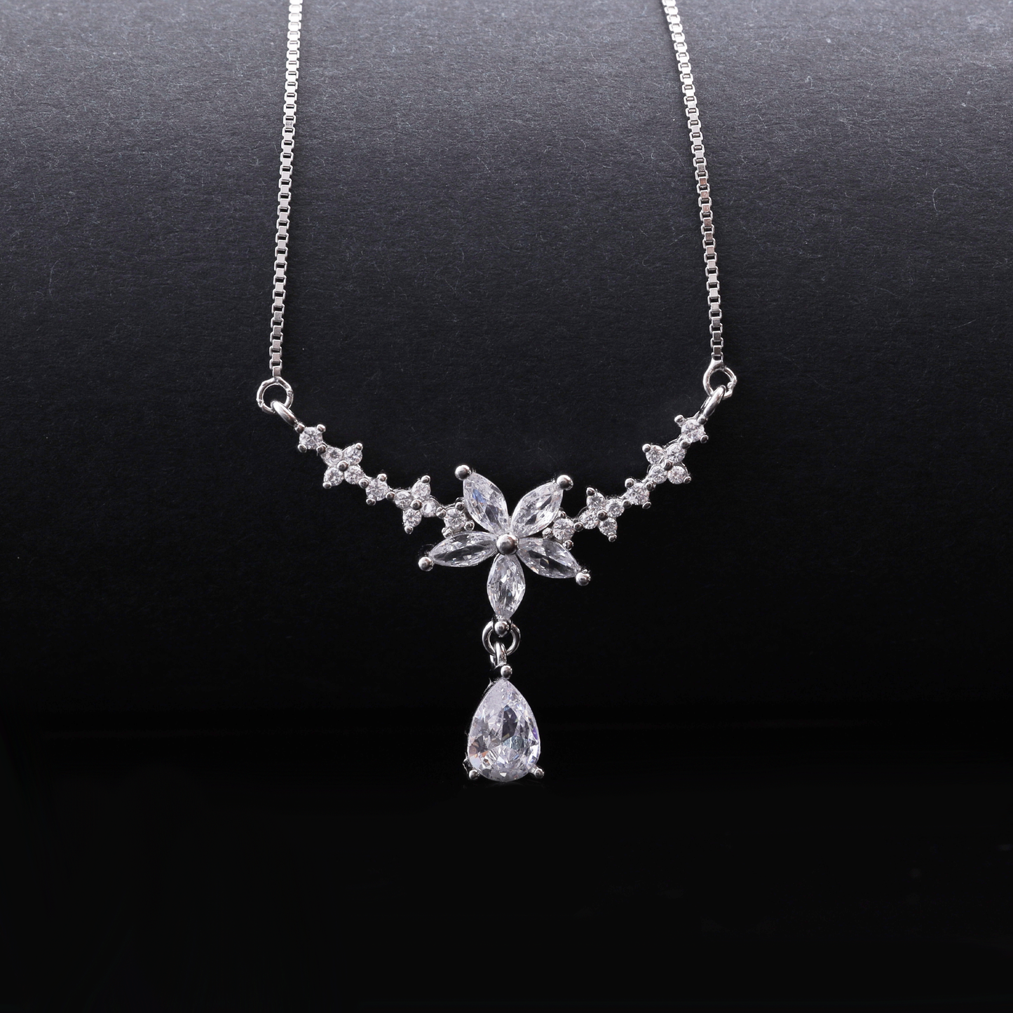 Floral Drop Crystal Pendant Necklace Flaunt Glow